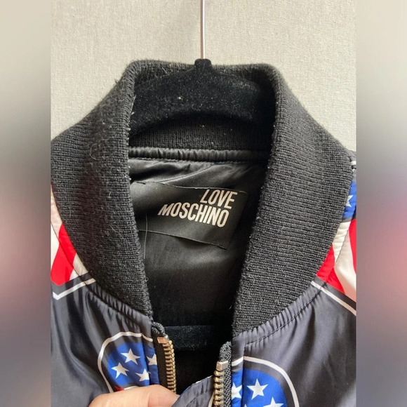 Love Moschino Bomber  Jacket With American Heart Flags Sz 4 - Picture 9 of 14